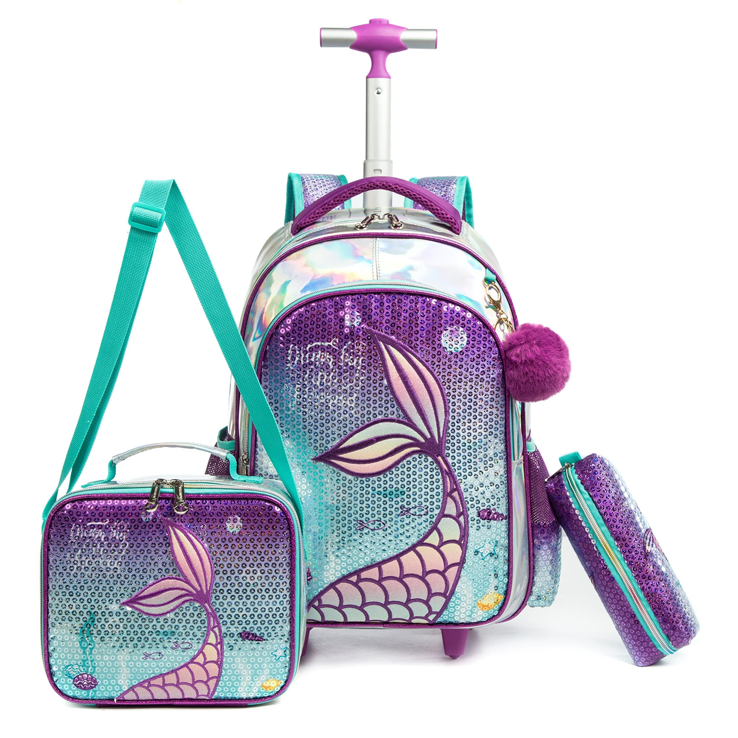 Roots Backpack Tanou 3pcs Rolling Backpack Sequin Unicorn Travel