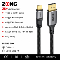 Câble USB C vers DP 8K60Hz, adaptateur vidéo Type-C vers DP, câble tressé avec coque en aluminium pour ordinateur portable MacBook et moniteur