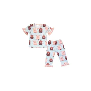 RTS customize short sleeveand long pants children's casual cute children set with sheep pattern for summer