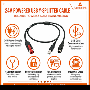 Câble <span class=keywords><strong>USB</strong></span> 24V vers prise Hosiden 3 broches et câble <span class=keywords><strong>USB</strong></span> <span class=keywords><strong>B</strong></span>, séparateur en Y, câble de reçu d'imprimante pour système EPOS POS - Product Image 2