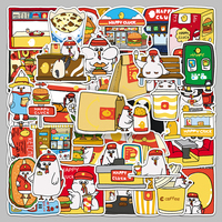 50 autocollants imperméables en gros pour boîte à lunch isotherme, motif poulet frit original de dessin animé, pour la décoration de la restauration rapide