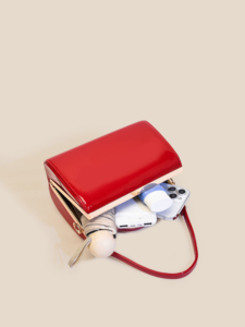 <strong>Red</strong> PU <strong>Leather</strong> Handbag Women Vintage Metal Frame Top Handle Crossbody Shoulder Bag Evening Clutch <strong>Purse</strong> - Product Image 6