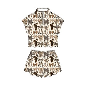 Conjuntos de Ropa para Niñas, Camisa con Cierre y Pantalones Cortos con Estampado de Lazos, Estilo Coquette, Moda Casual de Verano, Venta al Por Mayor, Conjuntos a Juego para Hermanas - Product Image 4