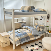 Parure de lit imprimée 100 % coton 3 pièces pour lit simple enfant – Housse de couette, drap plat et taie d'oreiller – Motif dessin animé à carreaux – Vente en gros