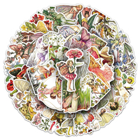 50 Pegatinas de PVC Vintage con Diseño de Hadas y Flores para Decorar Fundas de Teléfono, Cuadernos y Maletas, Resistentes al Agua