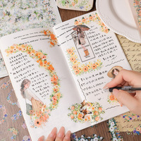 Autocollants pour album de scrapbooking en PET, autocollants vintage à fleurs, pack d'autocollants pour journal de rebut, papier de scrapbooking transparent floral botanique