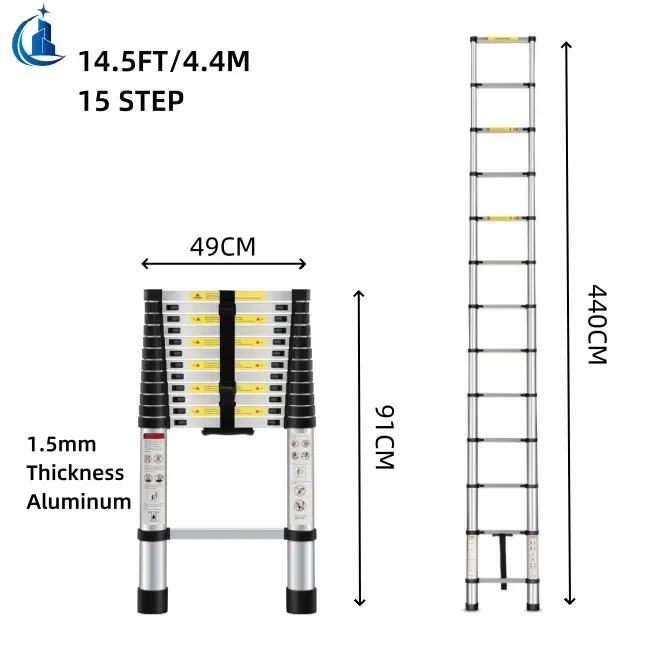 14.5FT 4.4M Folding Step Ladder Retractable Ladder Outdoor Use Aluminium Foldable Extension Step Ladder