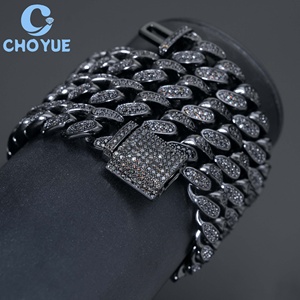Cadena de Eslabones Cubanos de Plata de Ley 925 con Moissanita, Estilo Hip Hop, Totalmente Negra, de 12 mm, Joyería Iced Out para Hombre - Product Image 1