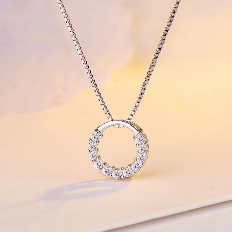 SC New Fine Jewelry 925 Sterling Silver Necklace Geometric Cubic Zirconia Hollow Circle Ring Pendant Necklace for Women