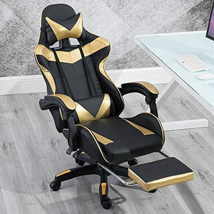 Silla <span class=keywords><strong>Gamer</strong></span> Zero Gravity para Cibercafé, Silla de Computadora Económica con Reposapiés, Silla de Juego de Cuero Sintético Dorado Estilo Racing - Product Image 4