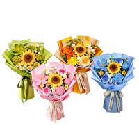 Bouquet tricoté à la main en fil de fleurs de potentilla tressé, style coréen, souvenir éternel, cadeau décoratif, Festival Qixi, artificiel