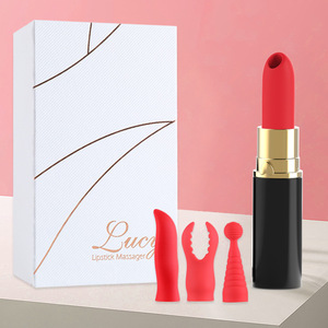 Vibrateur en forme de rouge à lèvres en silicone ABS, dispositif de masturbation clitoridienne automatique pour femmes, vibrateur de flirt avec 4 têtes interchangeables - Product Image 2