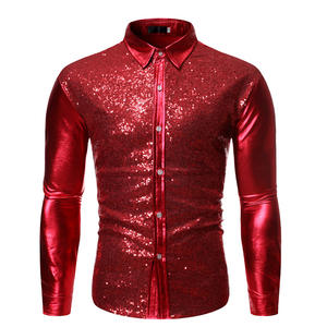 Camicie da <span class=keywords><strong>uomo</strong></span> con paillettes e Glitter a maniche lunghe camicia da discoteca lucida Costume da ballo da ballo - Product Image 4