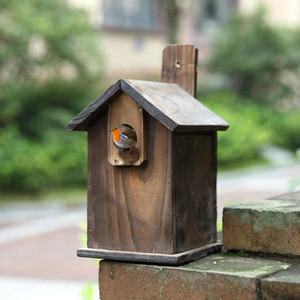 Rustik asılı bahçe ülke evler evi kuş evi dış kutup ile ahşap açık ahşap kuş yuvası - Product Image 4