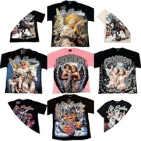 26SS Beauty for MIXED EMOTION T-shirt à manches courtes en coton vieilli, style rétro streetwear, avec imprimé et strass thermocollés, respirant et anti-humidité