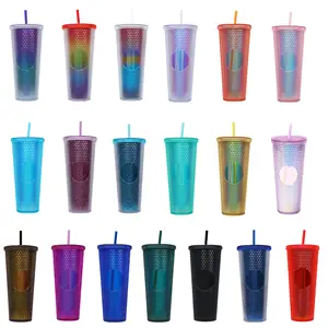 Hot Selling 19 Colors Leak Proof 24oz Drinkware Double Walled Plastic Water Cup Matt Durian Tumblers With Lid And Straw
