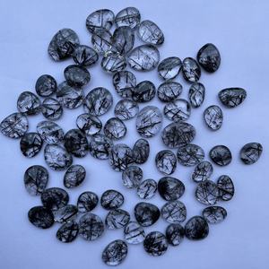 Pierres précieuses en quartz rutilé noir naturel de 10 mm et 20 mm, taille libre, coupe rose Polki, certifiées IGI pour la création de bijoux - Product Image 2