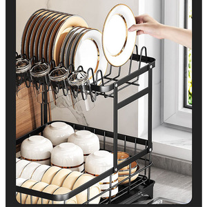 <span class=keywords><strong>Escurridor</strong></span> de platos sobre el fregadero con sistema de drenaje automático, juego de cuchillos para utensilios, soporte para tabla de cortar, estante de vidrio - Product Image 4
