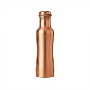 Handcrafted Smooth Curve Copper <b>Water</b> <b>Bottle</b> with Screw Lid Polished <b>Metal</b> Flask Portable Drinkware - Product Image 1