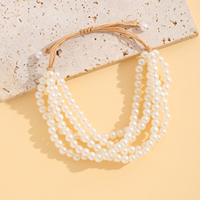 Bracelet tendance à 5 rangs de perles, ajustable, en macramé, avec nœud coulissant, fausses perles, bijoux superposés, cadeau pour femme