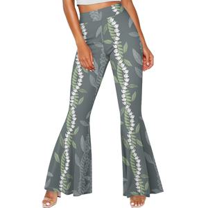 Pantalones acampanados de levantamiento de cadera sofisticados de gama alta personalizados Hawaiian Aloha Fashion Maile Lei para mujer - Product Image 2
