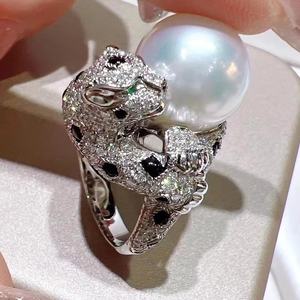 Anillo de Plata de Ley S925 Estilo Femenino Serie Ka Jia Cheetah, Perla de 13-14 mm, Diseño de Grifo con Microdefectos, Joyería de Moda, Modelo Wenchi - Product Image 3