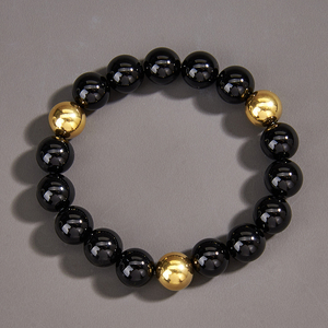 Glossy Black Onyx <b>Beads</b> for <b>Bracelet</b> with Stainless Steel & Gold Plating Custom Luxury Jewelry for <b>Men</b> for Buddhism - Product Image 3