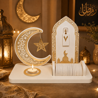 Décoration de table islamique Pafu pour l'Aïd Moubarak, porte-bougie en bois en forme de croissant de lune arabe, calendrier de compte à rebours du Ramadan