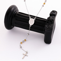 Collier délicat de perles de chapelet en acier inoxydable avec chaîne à billes et pendentif croix, bijoux de prière catholique pour femmes et filles, baptême, communion