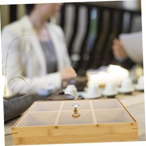 Bamboo <b>Storage</b> <b>Tray</b> With Lid 6 Compartments Rectangle Snack Organizer Kitchen Use - Product Image 3