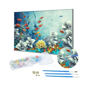 Seascape serisi boyama numaraları sevimli palyaço balığı el yapımı yağlıboya yetişkinler ve çocuklar için ev dekor resimleri satılık