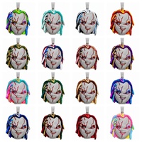 Pendentif Tête de Personnage 3D en Laiton et Zircon Entièrement Sertie de Pierres, Émail Coloré, Style Hip Hop pour Hommes Rappeurs