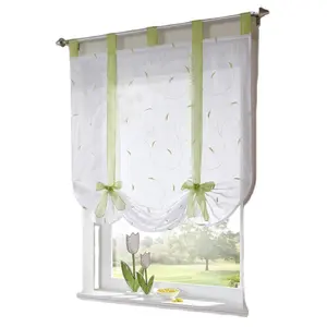 Rideaux verticaux en Tulle Jacquard stores romains Floral blanc panneau transparent rouge café/bureau court rideau de porte fenêtre en Tulle