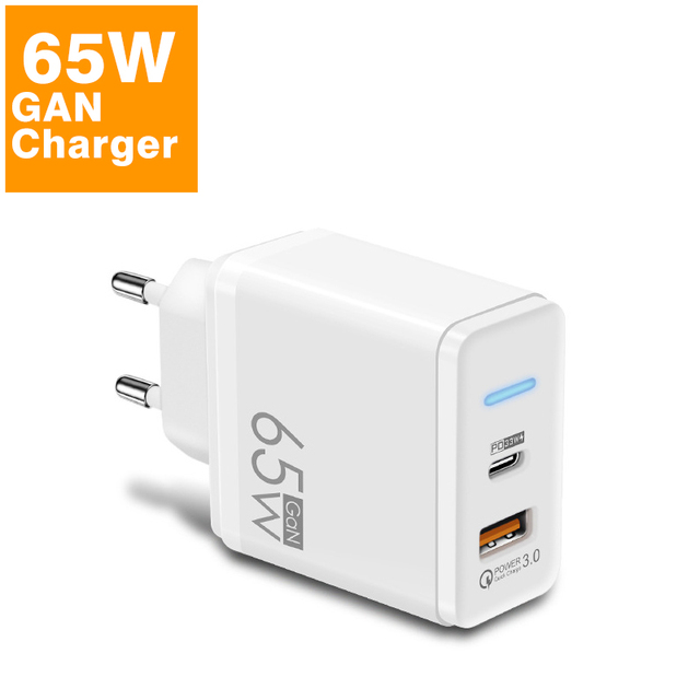 GaN Quick Travel Wall Charger C+A 65W PPS High Power Fast Charge PD 65 w Gan Charger for Type-C Laptop MacBook iPad iPhone 13 14