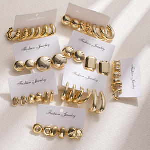 HL toptan High-End el yapımı kadın <span class=keywords><strong>3</strong></span>-Pair kombinasyonu plastik altın yönlü çember küpe seti - Product Image 1