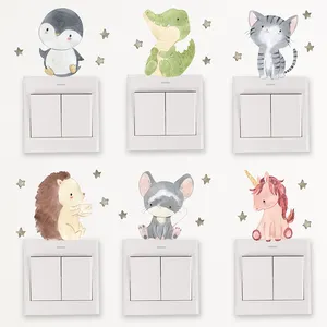 6PCS卡通可爱动物独角兽鳄鱼开关墙贴儿童房卧室装饰墙贴