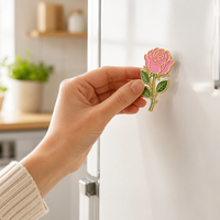 Aimant de réfrigérateur personnalisé en émail, forme fleur/plante, émail dur, métal plaqué or, souvenir