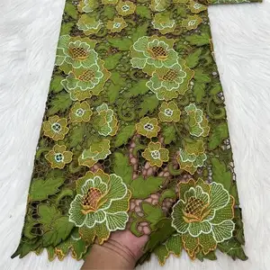 Lebar 130 cm poliester elastis bordir sifon kain Nigeria kain renda laser kain untuk gaun pernikahan cheongsam