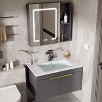 Meuble-lavabo mural de luxe au design moderne avec miroir en aluminium, gain de place, pour salle de bain d'hôtel