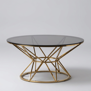 AK Brass High Quality <b>Round</b> Iron Metal Coffee <b>Table</b> <b>Gold</b> Finish with Glass Top Modern Design for Balcony Room Home Furniture - Product Image 4