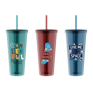 Vaso <span class=keywords><strong>de</strong></span> Plástico Acrílico <span class=keywords><strong>de</strong></span> Doble Pared, Cónico, con Purpurina, con Orificio y Tapón, con Pajita, para Uso en Campamentos - Product Image 2