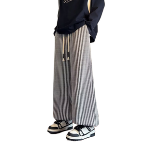 Pantalon de survêtement streetwear homme toutes saisons, coupe ample et polyvalente, effet froissé, taille mi-haute, décontracté, tombé fluide, jambe droite, 100% polyester - Product Image 1