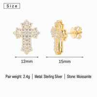 Boucles d'oreilles exquises en argent S925 et moissanite, boucles d'oreilles croix, boucles d'oreilles simples, boucles d'oreilles tendance hip-hop en stock