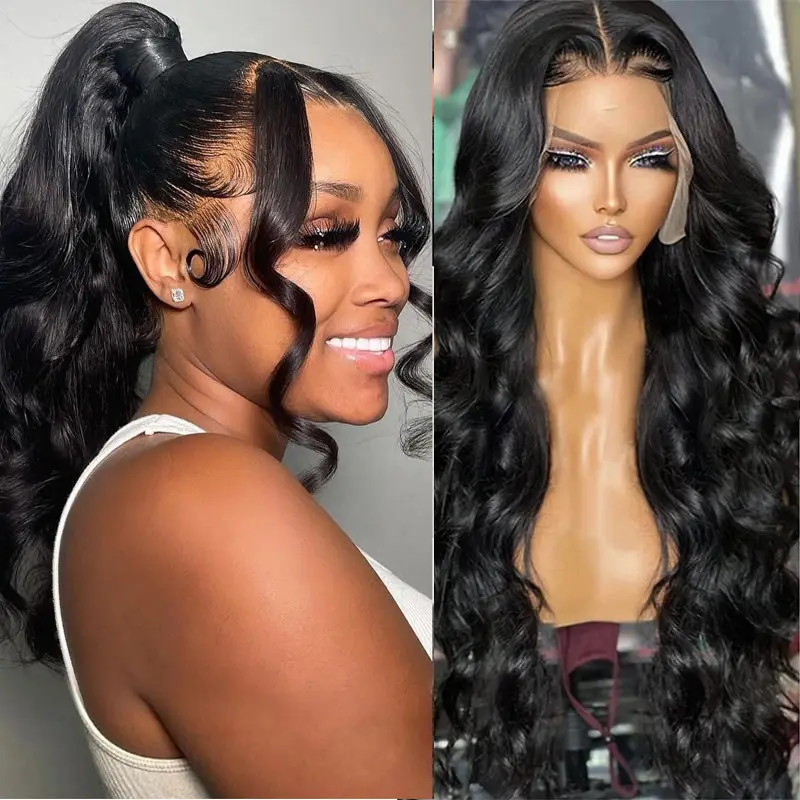 Raw Virgin Indian Human Hair HD Transparent Glueless Full Lace Front Body Wave Wigs For Black Women 10 26 30 32 40 Inch Frontal