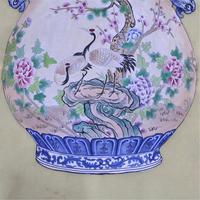 LINGFENG Décoration Orientale Art du Patrimoine Chinois Vase Dragon Peint à la Main en Céramique Cinq Couleurs Style Dynastie Ming Art Mural en Soie