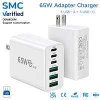 Chargeur rapide multi-appareils 65W GaN à 6 ports, adaptateur mural PD QC tout-en-un pour iPhone, iPad, Samsung et plus