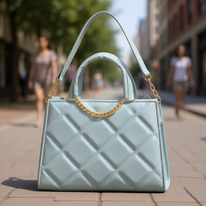 Bolso Bandolera Acolchado Azul Fana Nika de PU con Correa de Cadena y Cierre de Cremallera, Estilo Vintage para Mujer, Uso Diario - Product Image 2