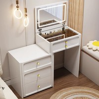 Ensemble de coiffeuse de luxe avec miroir LED de 50 cm et 60 cm, certifié CE, avec plateau en verre, tiroir de rangement et tabouret