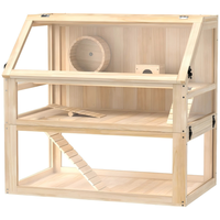 Cage à hamster moderne en bois écologique avec toit ouvrant, rampe et enclos de observation pour petits rongeurs