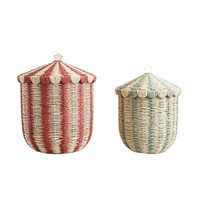 Panier de rangement en corde de papier rayé style cirque, organiseur de jouets tressé pour chambre d'enfant, crèche, buanderie